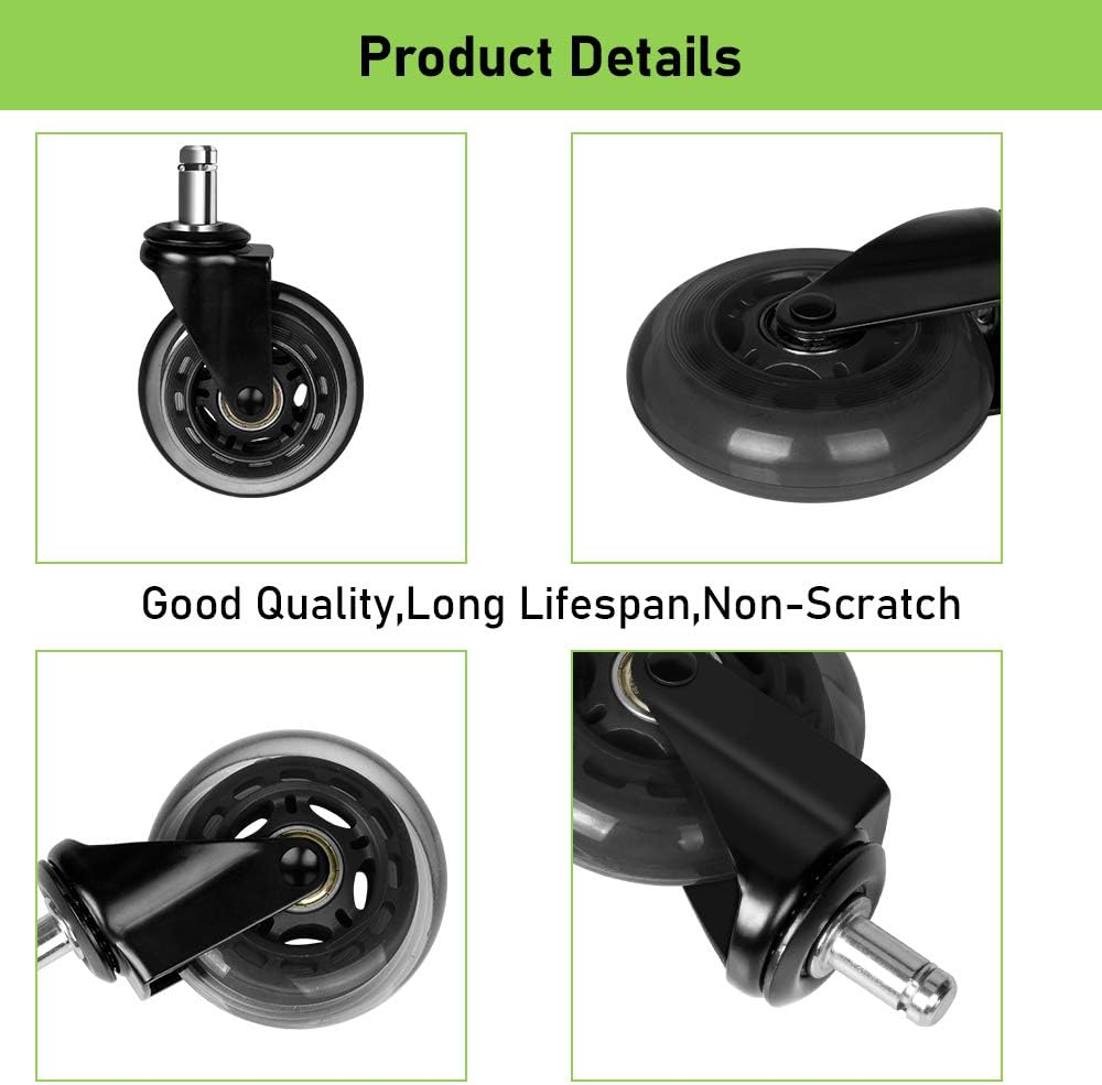 Office Chair Caster Wheels, 3”Heavy Duty Office Chair Wheels Replacement for Hardwood Floor, Smooth&Silent Chair Wheels 7/16”X 7/8”, Universal Fit for Herman Miller Office, Game, Desk Chairs : Office Products