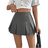 WDIRARA Women's High Waisted Pleated Skirt Skater A Line Mini Uniform Skirt