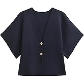 Wanzetaly Womens Oversized Cardigans Short Sleeve Lightweight Button V Neck Casual Knit Sweater Outerwear