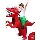 Camlinbo Kids Halloween Inflatable Costume, Dinosaur T-Rex Blow up Rider Costume with LED Eyes for Halloween Cosplay Party