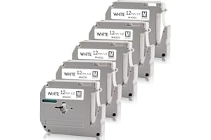 Absonic 5-Pack MK231 Label Tape Compatible for Brother MK-231 M231 M-K231 M-K231S Label Tape 1/2" P Touch M 12mm 0.47" Black on White Label Maker Tape for PT65 PTM95 PT80 PT90 PT45 PT85 PT70 PT45M