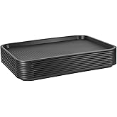 MANCHAP 10 Pack 16 x 12 Inch Black Fast Food Serving Tray, Rectangular Plastic Food Service Trays, Cafeteria Serving Trays for Home, Restaurants