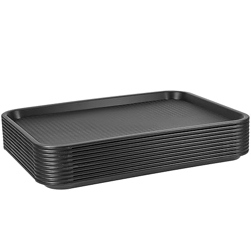 MANCHAP 10 Pack 16 x 12 Inch Black Fast Food Serving Tray