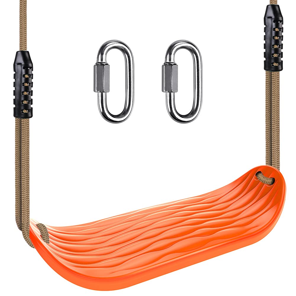 Photo 1 of BeneLabel Non-Slip Swing Seat with Adjustable Rope and Carabiners - Heavy Duty Playground Swing Set Accessories for Kids and Adults - 220LB Capacity - Orange