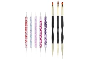 FULINJOY Nail Dotting Tools 8 Pcs Kit - 5PCS Nail Dotting Pens with 3 PCS Nail Painting Brushes, Double Ended Brush and Dotting Tool Kit, Nail Art Design Tools