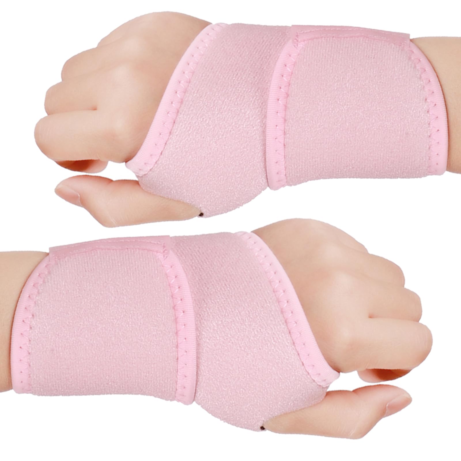 yeloumiss Wrist Support 1 Pair Compression Wrist Brace Elastic Adjustable Carpal Tunnel Support for Sports Protecting, Fitness, Arthritis, Tendonitis Pain Relief (Pink)