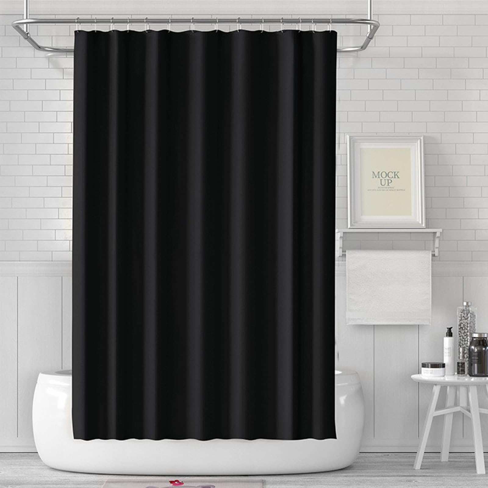 ECO PEVA Shower Curtain 180x180cm, Mould-Proof Black, Waterproof, Heavy-Duty, With 3 Magnets & 12 Hooks, Quick-Drying & Washable Bath Home Decor