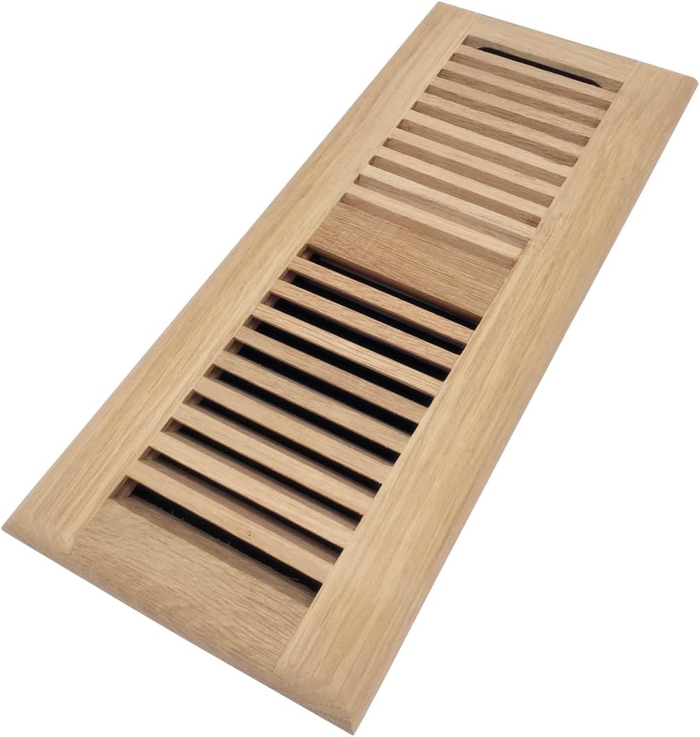 Registers, Grilles & Vents - Homewell White Oak Wood Floor Register, Drop in Vent with Damper, 4x12 Inch, Unfinished