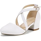 PANDANINJIA Girls Dress Shoes High Heels Flower Girl Closed Toe Cross Strap Wedding Party Mary Jane Little Big Kid Pump Shoe