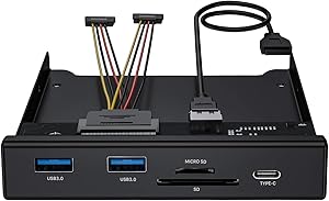 BYEASY Front Panel USB 3.0 Hub 5 Ports, 3.5 Inches Internal Metal USB Hub with 2 USB 3.0 Ports, SD/TF Card Reader and USB 3.1 Gen 1 Type-C Port Fits Any 3.5