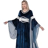 ANINECT Medieval Princess Dress Women Blue Velvet Maxi Renaissance Fantasy Elf Costume