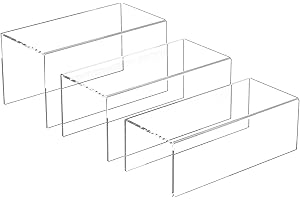 Sezanrpt Clear Display Risers Shelf 3pcs, Countertop Rectangular Acrylic Display Storage Organizer, Acrylic Stands for Funko Pop Figure, Cosmetics, Bags, Shoes, Toys, Collectibles - 12- 4'', 5'', 6''