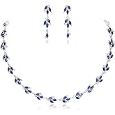 EVER FAITH Wedding Prom Jewelry for Bride Bridesmaid, Gorgeous Marquise Cubic Zirconia Birthstone Flower Cluster Leaf Necklace Drop Earrings Set for Women