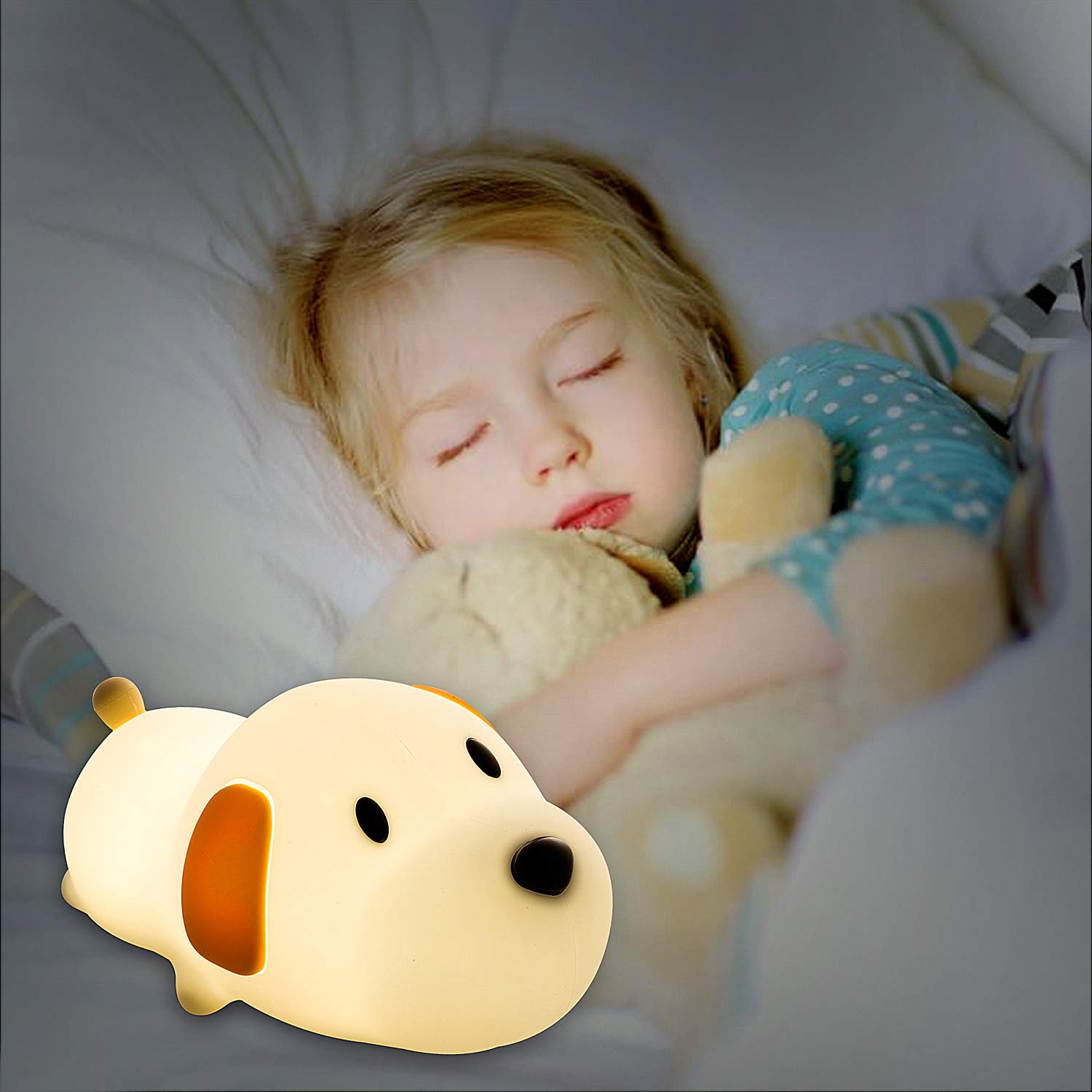 Baby Night Light, Remebe Dog Night Light for Baby Kids, Bedside Lamp Safe Soft Silicone Dog Light Bulb with Multicolor Lamp, Cute Doggy Night Lamp, Great for Baby Nursery & Sleeping Bedroom and Desk