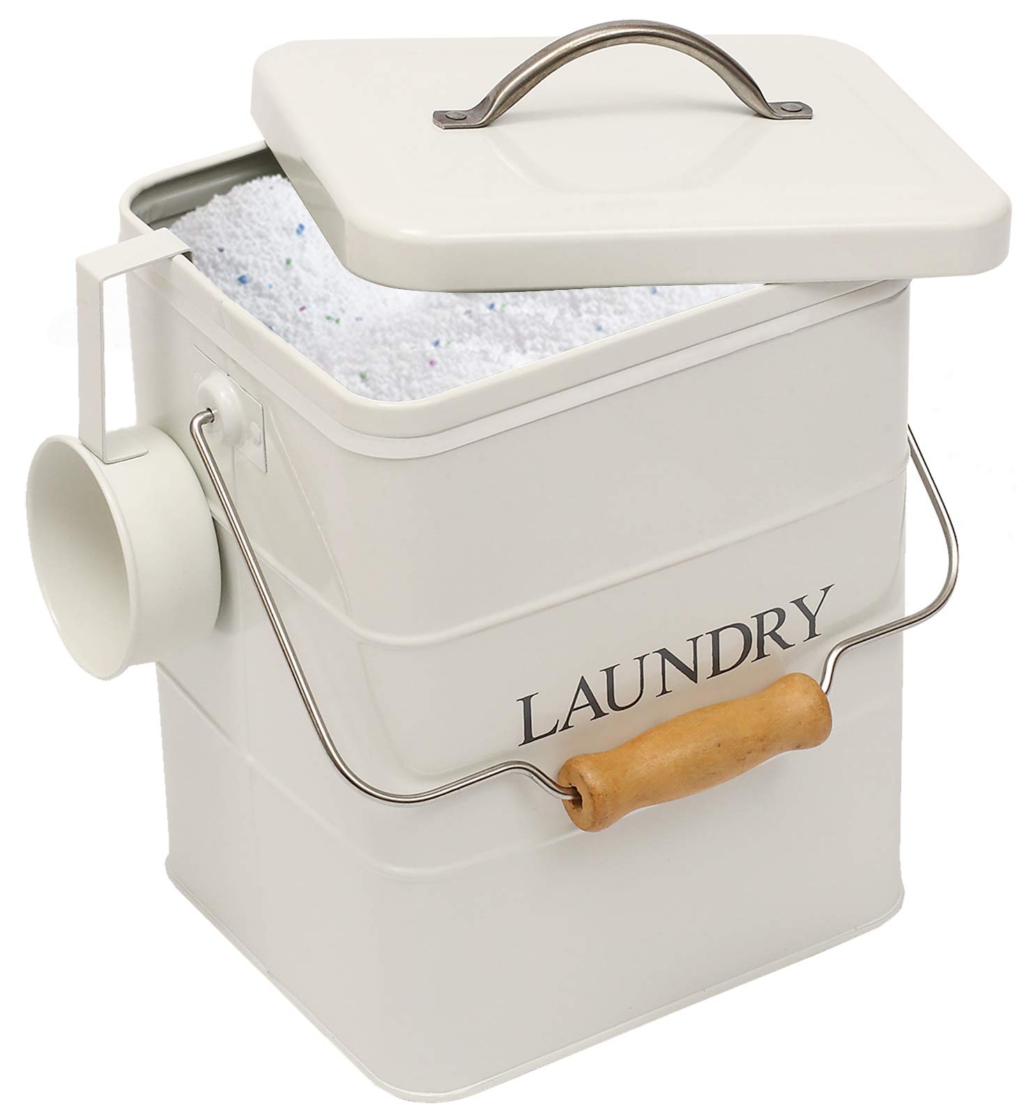 Xbopetda Laundry Pod Container, Washing Powder Storage with Measuring Scoop, Airtight Lid & Handle, Laundry Detergent Powder Storage Tin Box - Perfect for Holding Pods Tablets Capsules Powder-White