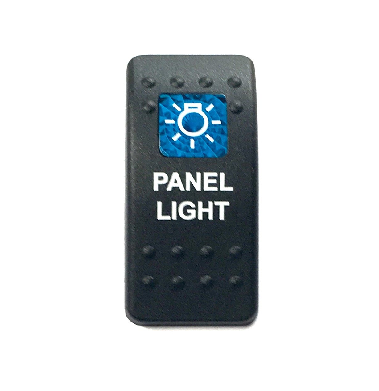Euro Rocker Switch Cover with Text, Black with Blue Lens. Contura II, Fits Carling, Cole Hersee, Blue seas
