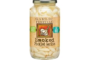 Garlic Festival Foods Smoked Pickled Garlic Cloves in a Jar - Smoked Pickled Garlic - Fresh Garlic Cloves for Cooking - Freshly Made - Subtly Infused, Pre-Prepared Garlic - Net Wt. 32 oz.