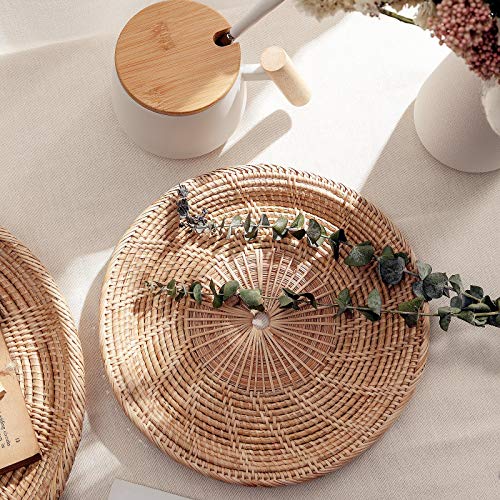 WILDMOS Decorative Rattan Tray for Coffee Table, Boho Coffee Tray for