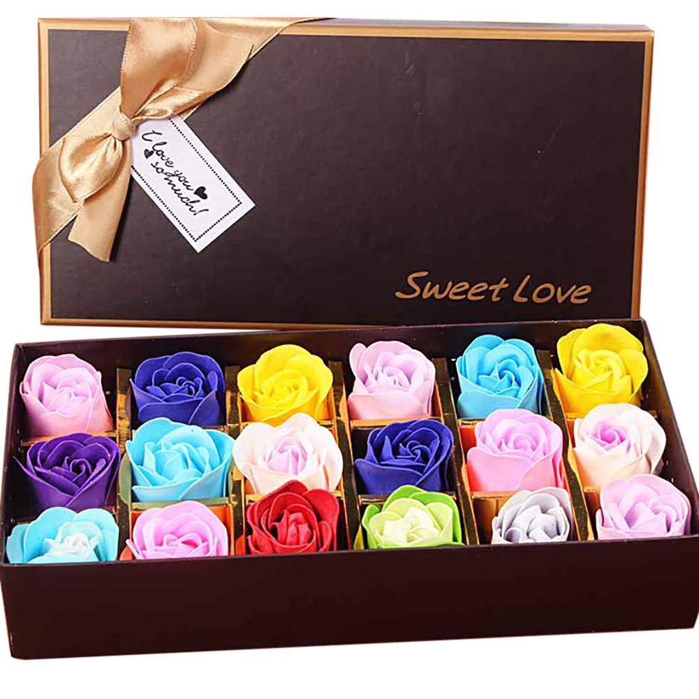 Weiye 18PCS Soap Rose Flower - Flora Scented Soap Rose Flower - Plant Essential Oil Soap, Gift for Anniversary/Birthday/Wedding/Valentine's Day Box - Random Color Delivery