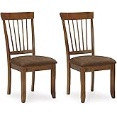 Signature Design by Ashley Berringer | Spindle Back 18" Dining Chairs (Set of 2) – Rustic Light Brown with Upholstered Cushio