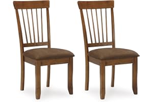 Signature Design by Ashley Berringer | Spindle Back 18" Dining Chairs (Set of 2) – Rustic Light Brown with Upholstered Cushioned Seat