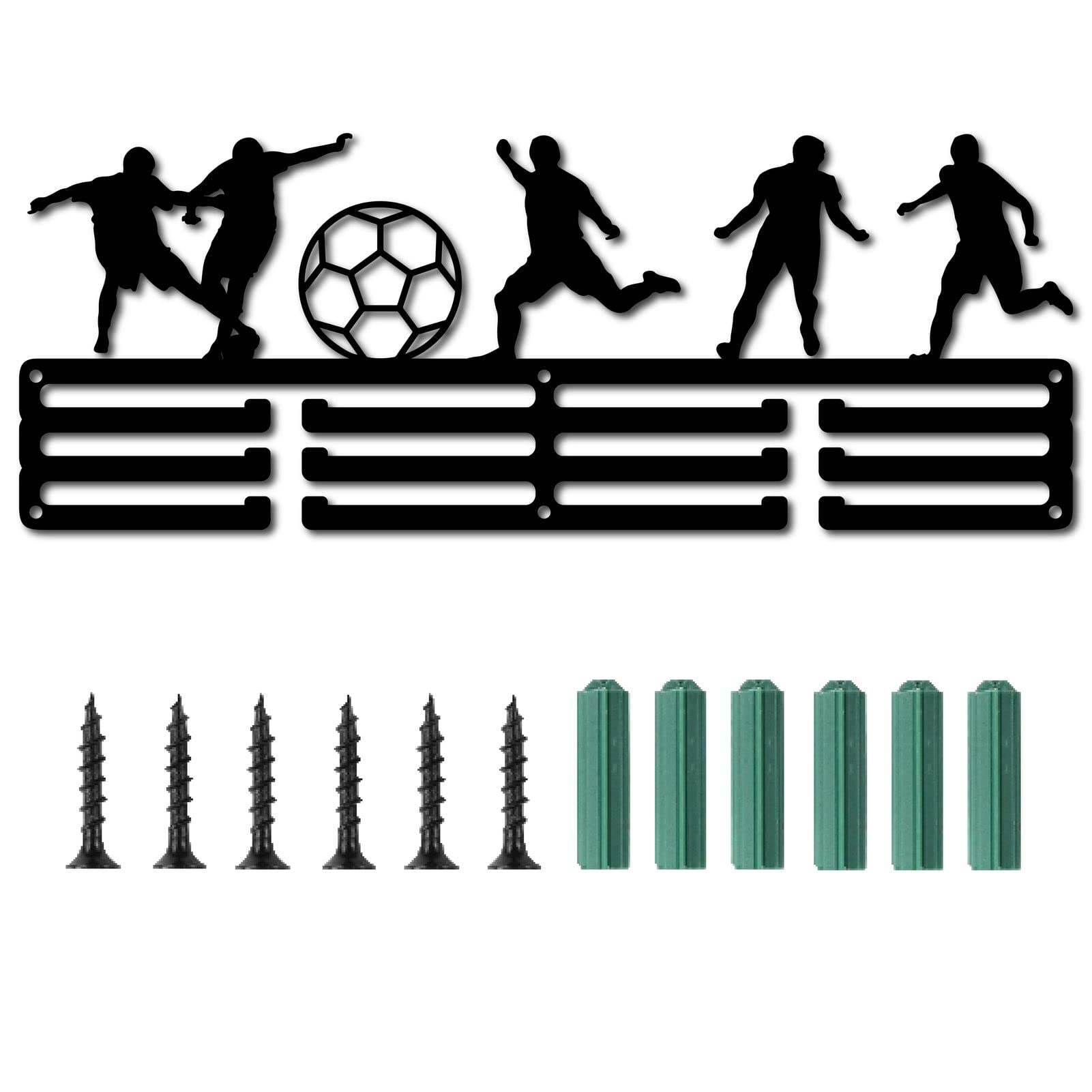 CREATCABIN Soccer Medal Holder Sport Football Player Medals Display Stand Wall Mount Hanger Decor Black Sturdy Medal Holders for Games Runners Home Badge Storage 3 Rows Hanging Over 60 Medals