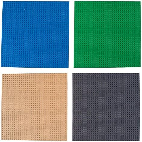 Classic Baseplate 10'' x 10'' Thick Base Plates for Building Bricks, for Play Table or Displaying Compatible Construction Toys (Green, Blue, Gray, Sand - 4-Pack）