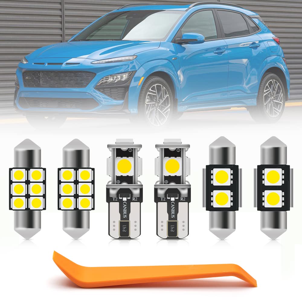 Photo 1 of 9pcs Interior LED Lights Bulb for Hyundai Kona/Kona N 2017 2018 2019 2020 2021 2022 Super Bright 6000K LED White Interior Light Bulbs Map Dome Lights Interior Bulbs + Install Tool