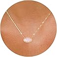 TLY Gold Necklace for Women Non Tarnish 14k Gold Plated Dainty Preppy Pendant Necklace Oval Gemstone Crystal Druzy Stone Rose Quartz Choker Necklace Birthday Wedding Everday Birthstone Jewelry Gift for Women