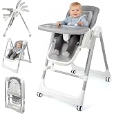 Foldable High Chairs for Babies and Toddlers Convert to Baby Rocker | Convertible with Reclining Seat &amp; Leg Rest, 3-in-1 with Tool-Free Assembly