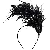 KICOFIT Feathers Headband Masquerade Headpiece for Women Halloween Christmas Party Favor Floral Fascinator Crown (Feather-black, One size)