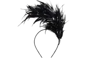 KICOFIT Feathers Headband Masquerade Headpiece for Women Halloween Christmas Party Favor Floral Fascinator Crown (Feather-black, One size)