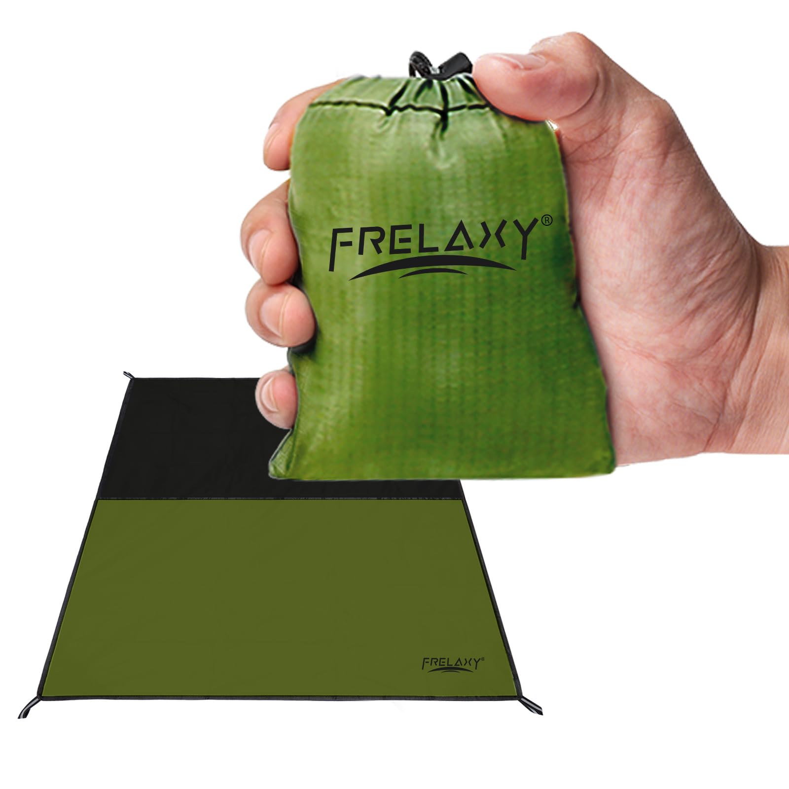 Photo 1 of Frelaxy Pocket Picnic Blanket, Waterproof Sandproof Beach Mat, Compact Camping Tarp for Festivals, Hiking, Travel, Outdoor Recreation (Army Green, 28'' x 47'')