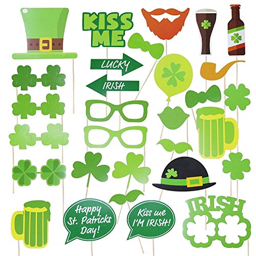 Funny St. Patricks Day Photo Booth Props Kit – Irish Day Party Supplies – St. Patty’s Day Party Favors – 28 Pcs