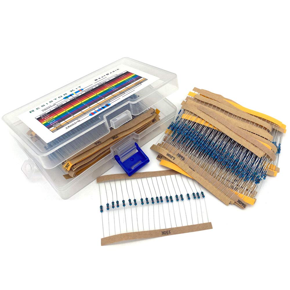 DollaTek 1280Pcs 64 Values Resistor Kit, 1 Ohm-10M Ohm 1/4W Metal Film Resistors Assortment with Storage Box for DIY Projects