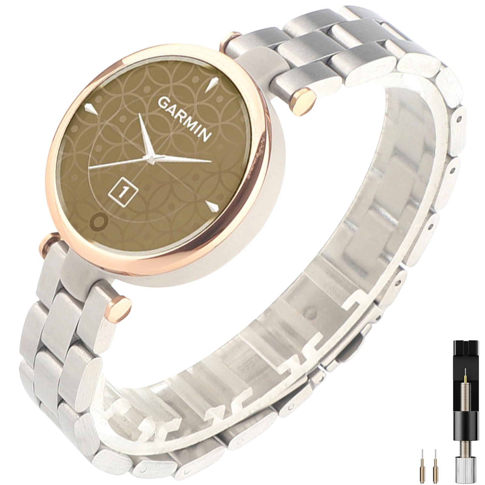 Miimall Compatible with Garmin Lily Strap, Metal Classic Stainless Steel Watch Band for Women Waterproof Wear-Resistant Adjustable Replacement Slim Accessory Strap for Garmin Lily Smartwatch-Silver