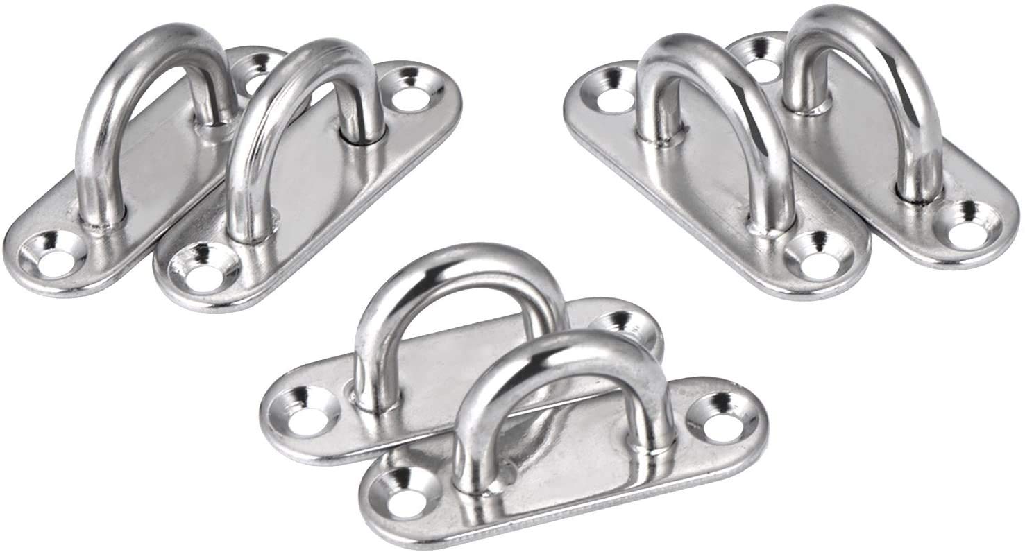POFET 6Pcs 6mm 304 Stainless Steel Oval Pad Eye Plate Door Clasp Suspension Plate Fixed Buckle, Boat Bolt Seat Plate Buckle Stainless Steel Eye Plate