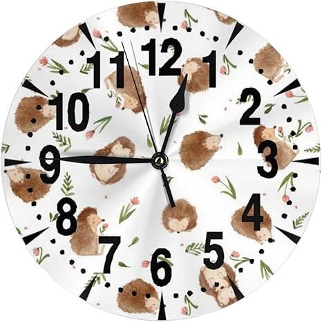 Amazon Co Jp 掛け時計 可愛いハリネズミ 2 大文字 連続秒針 静音 壁掛け時計 置き時計 直径25cm ホーム キッチン