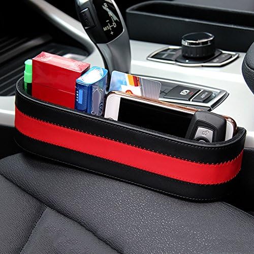 INEBIZ PU Leather Console Side Pocket, Colorful Sports Style Car Seat Gap Filler/ Organizer/ Storage Box with Coins Collector (Red)