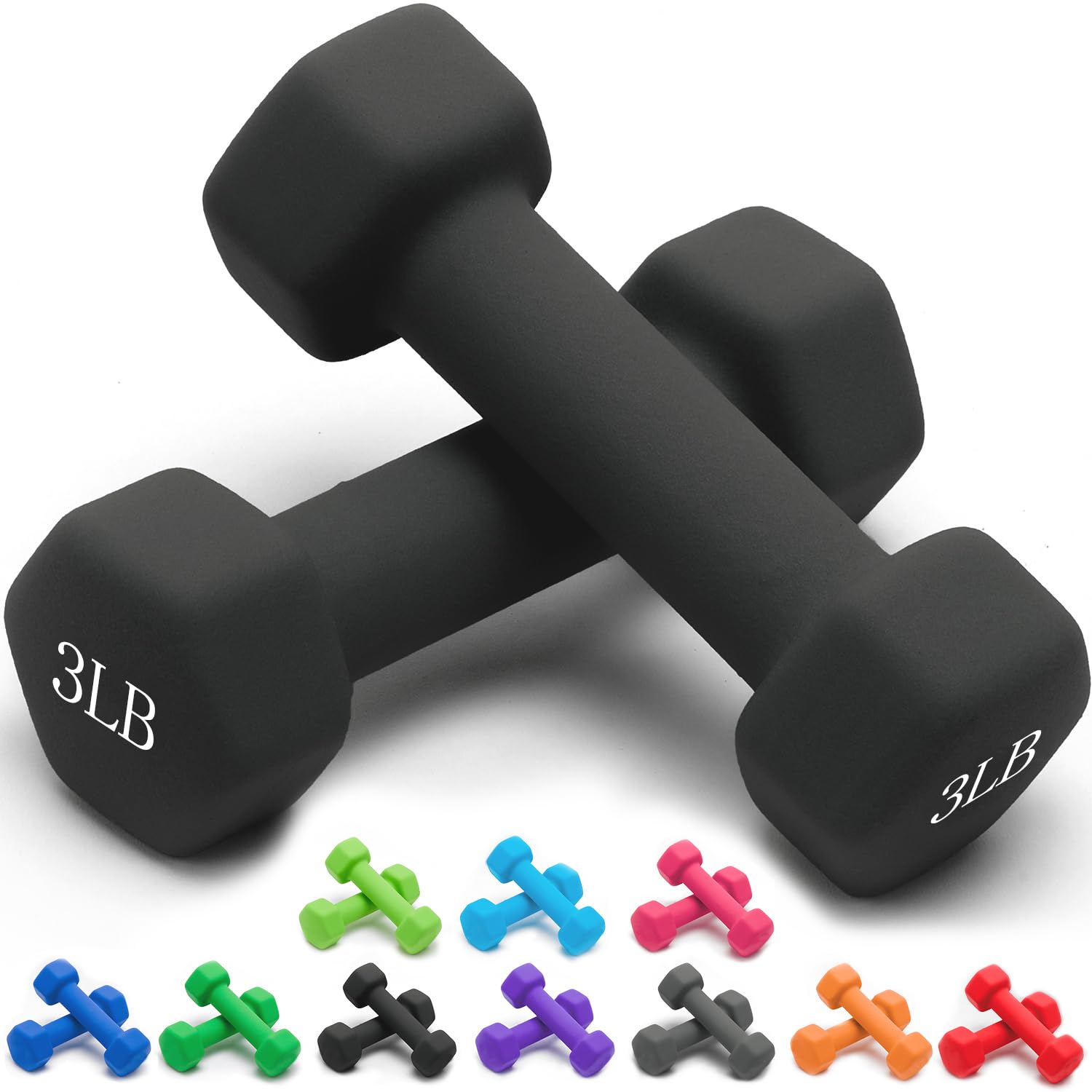 Photo 1 of Portzon Weights Dumbbells 10 Colors Options Compatible with Set of 2 Neoprene Dumbbells Set,1-15 LB, Anti-Slip, Anti-roll, Hex Shape