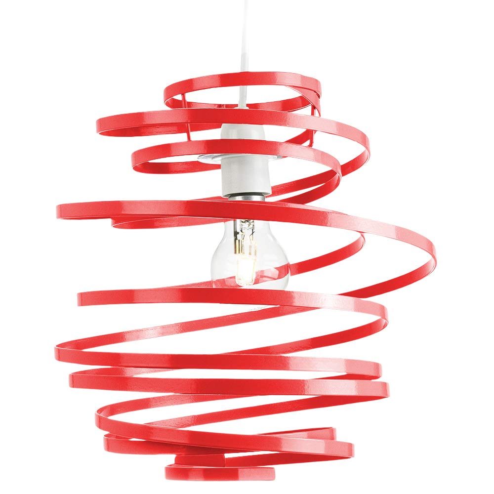 Modern Designer Vibrant Red Gloss Metal Double Ribbon Spiral Swirl Ceiling Light Pendant Shade | 23cm Diameter | 60w Maximum by Happy Homewares