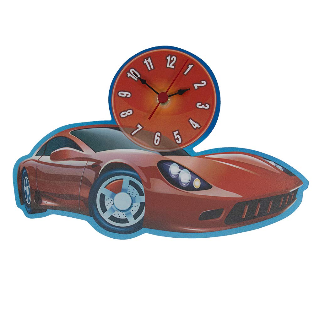 Children's Racing Car Clock Sports Supercar Shaped Wooden Kids Bedroom Playroom Wall Clock - C8