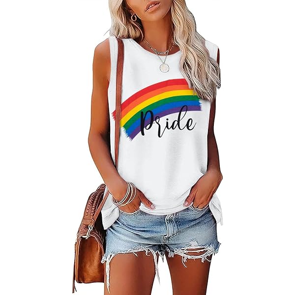 Rainbow Heart Pride Tank Top For Women - LGBTQ Graphic Short Sleeve Tee, Casual LGBTQ Shirt - View #2