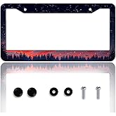 Night Starry Sky License Plate Frame Galaxy Forest License Plate Holder for Car Accessories for Car Decor Fits Standard Us Vehicles Size 12 x 6 Inches with 2 Holes and Screws