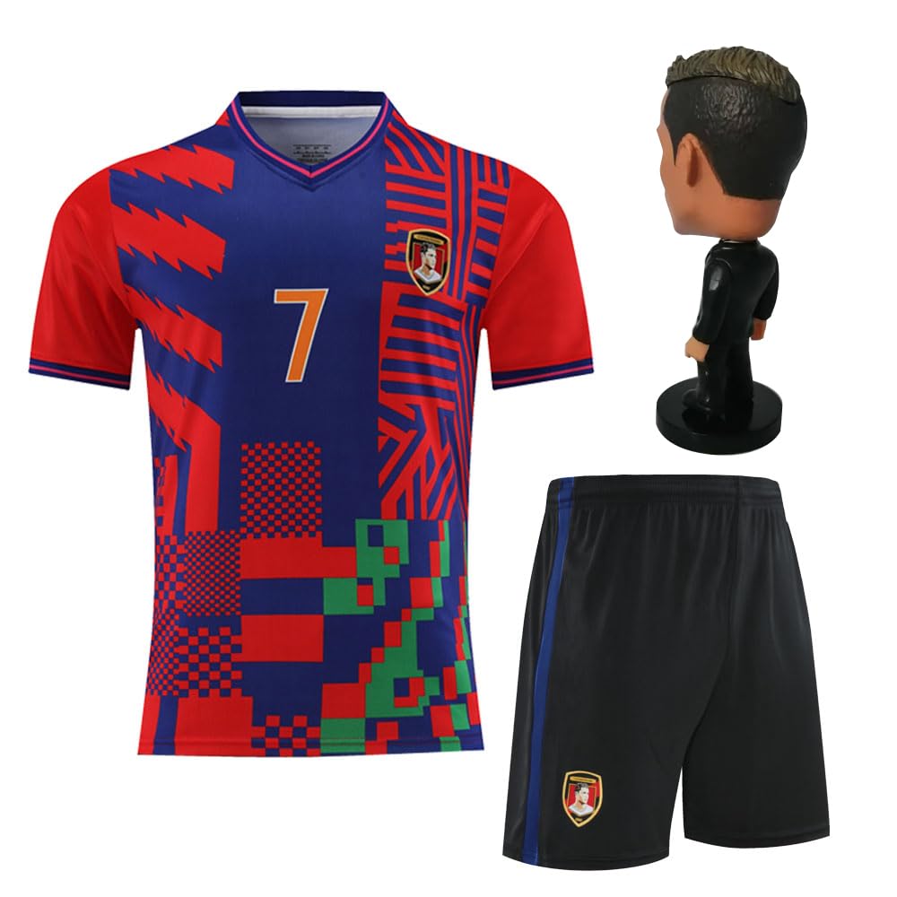 Photo 1 of **MISSING DOLL** Kids Soccer Jersey for Boys Girls Youth Uniform with Doll Football Shirt Birthday Gift Set (US, Age, 7 Years, 8 Years, red)