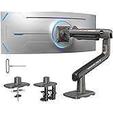 HUANUO TitanLift Heavy Duty Monitor Arm for Screens up to 49", Holds 44 lbs, Aluminum Ultrawide Screen Desk Mount, Fully Adjustable Single Gaming Monitor Mount with Dual C-Clamp, Max VESA 100x100mm