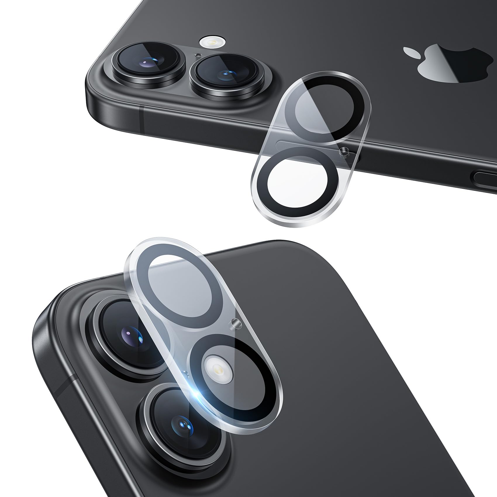 NIMASO カメラフィルム iPhone 17/iPhone 16/iPhone 16 Plus 用 カメラ保護 全面保護 黒縁取り レンズカバー いphone17/ いphone16/16plus 対応 2枚入り クリア DCM24G1426