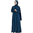 Women Muslim Dress Middle East Arabian Robe Islamic Modest Dress with Hijab Scarf Lace Sleeve Flowy Abaya Dress