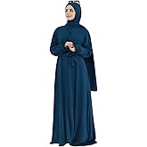 Women Muslim Dress Middle East Arabian Robe Islamic Modest Dress with Hijab Scarf Lace Sleeve Flowy Abaya Dress