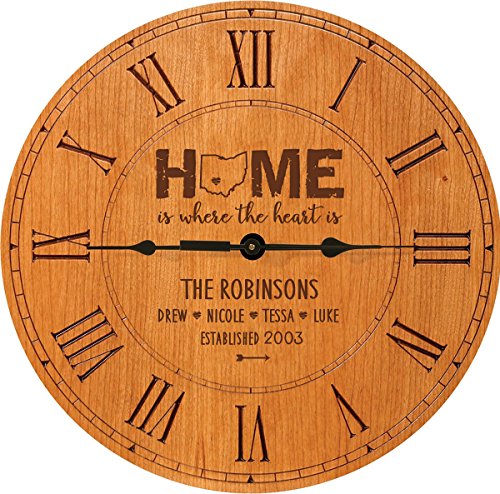Personalized Cherry wood Roman Clock Home is where the heart is Family Established clock with Last Name, First Names and Date Established by LifeSong Milestones 12 in